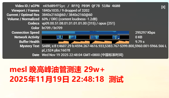 mesl 晚高峰油管测速 29w+
